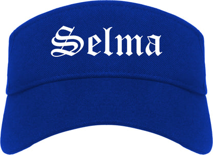 Selma California CA Old English Mens Visor Cap Hat Royal Blue