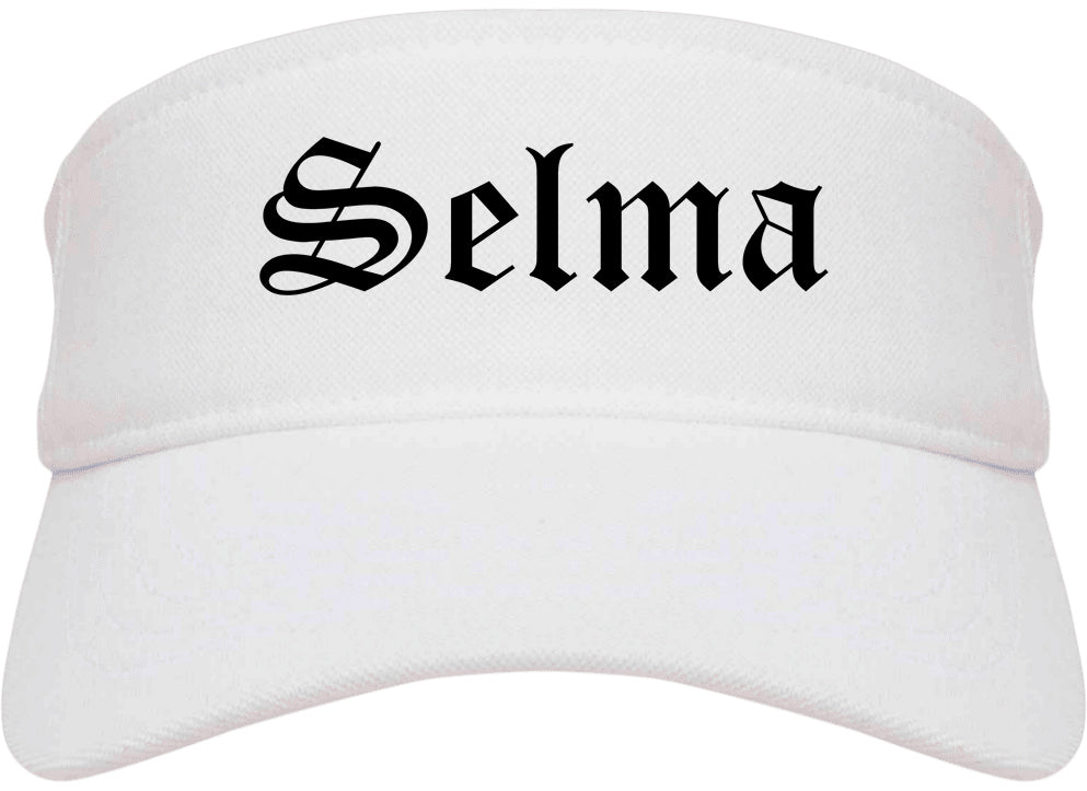Selma California CA Old English Mens Visor Cap Hat White