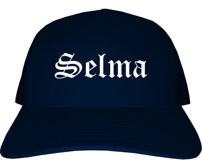 Selma North Carolina NC Old English Mens Trucker Hat Cap Navy Blue