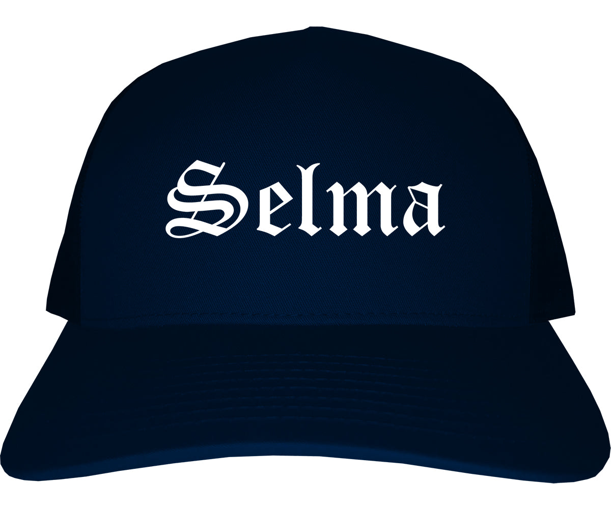 Selma Texas TX Old English Mens Trucker Hat Cap Navy Blue