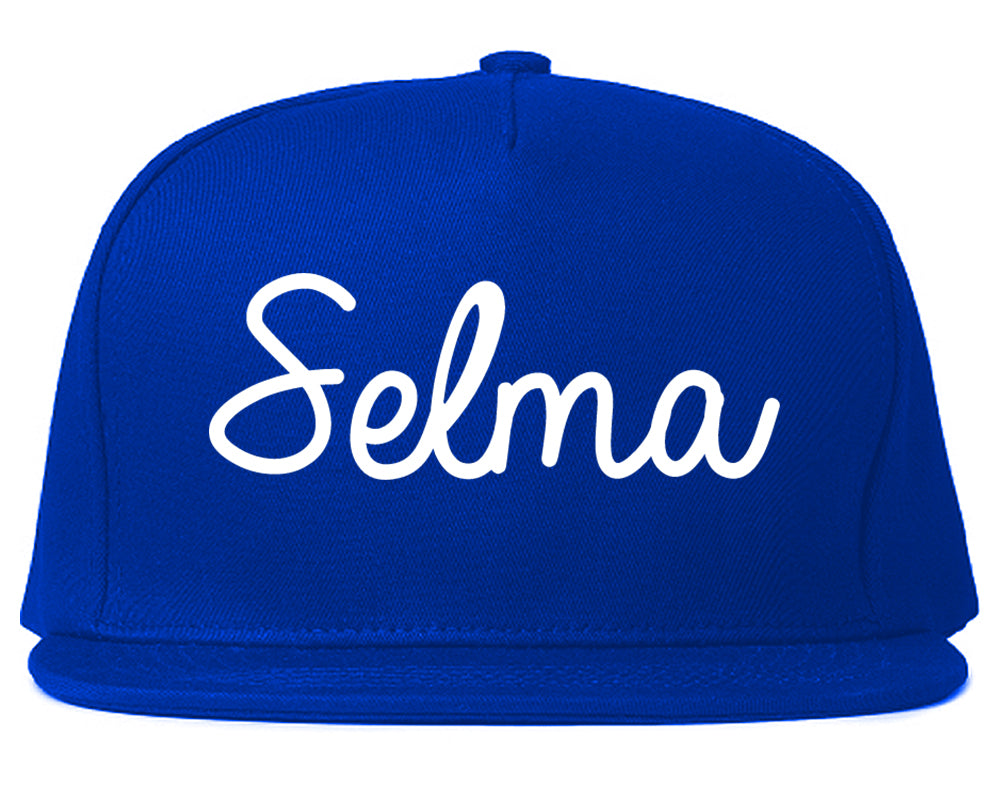 Selma Texas TX Script Mens Snapback Hat Royal Blue