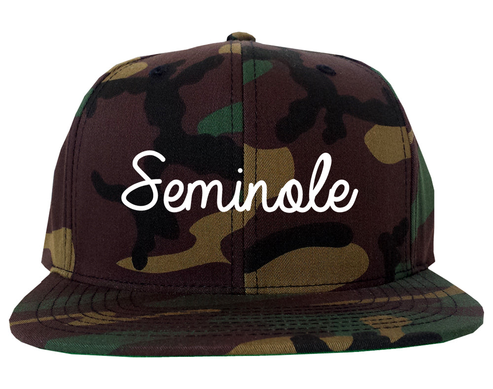Seminole Florida FL Script Mens Snapback Hat Army Camo