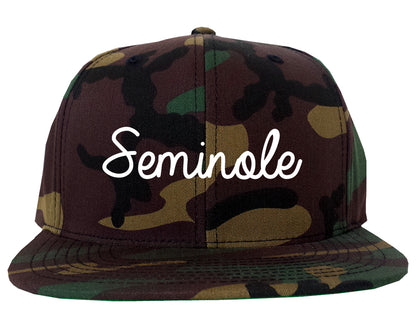Seminole Oklahoma OK Script Mens Snapback Hat Army Camo