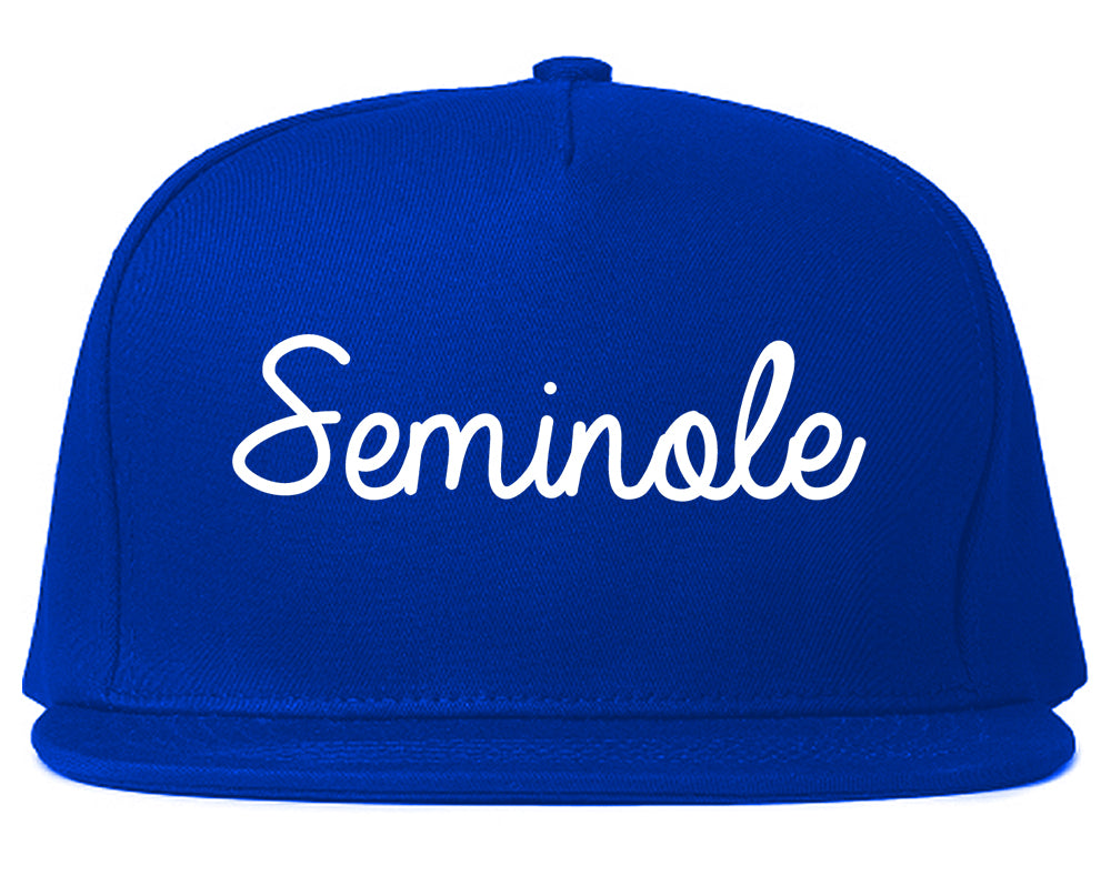 Seminole Oklahoma OK Script Mens Snapback Hat Royal Blue
