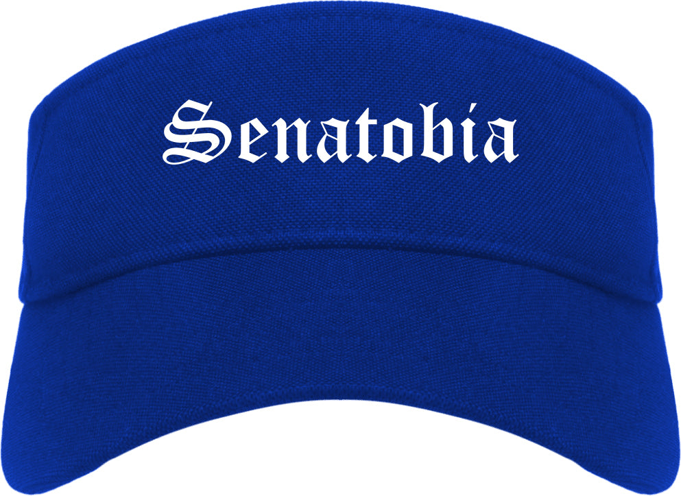 Senatobia Mississippi MS Old English Mens Visor Cap Hat Royal Blue