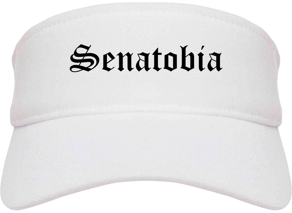 Senatobia Mississippi MS Old English Mens Visor Cap Hat White