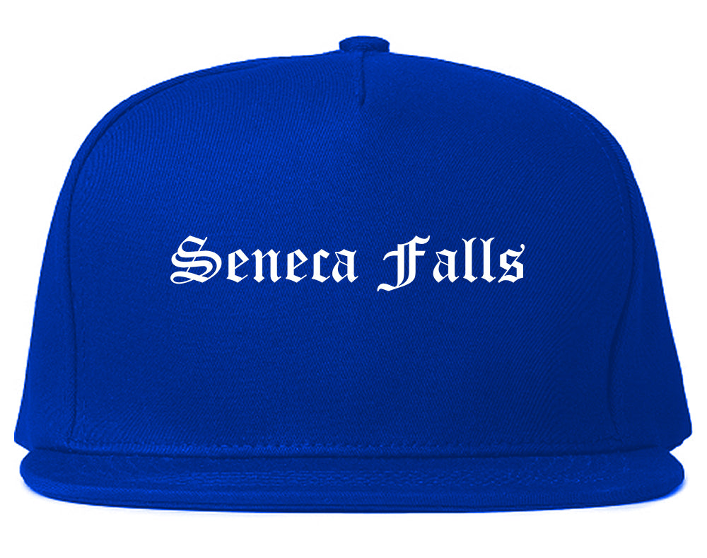 Seneca Falls New York NY Old English Mens Snapback Hat Royal Blue