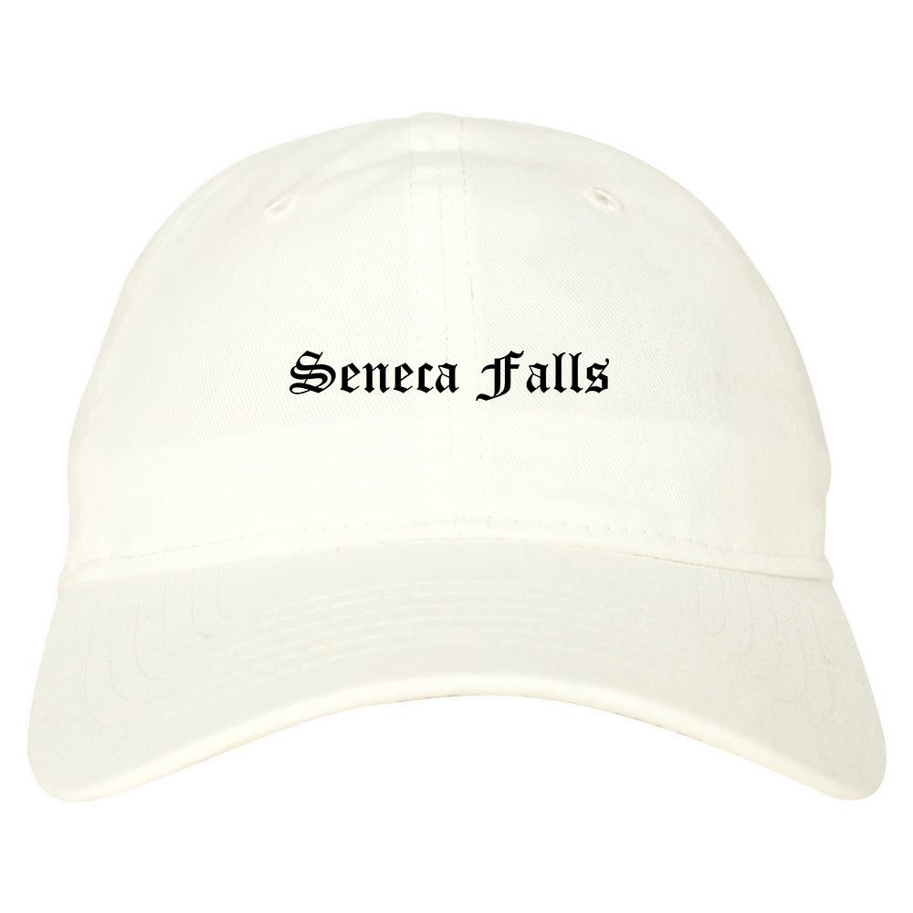 Seneca Falls New York NY Old English Mens Dad Hat Baseball Cap White