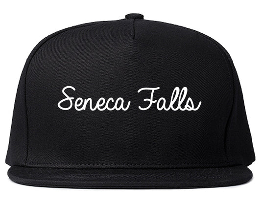 Seneca Falls New York NY Script Mens Snapback Hat Black