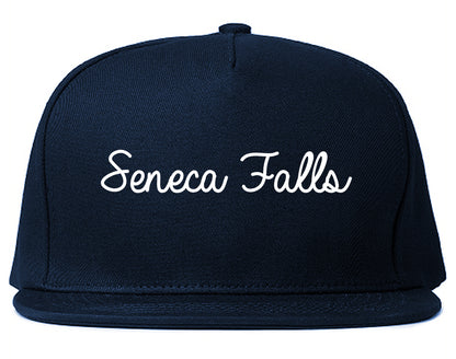 Seneca Falls New York NY Script Mens Snapback Hat Navy Blue