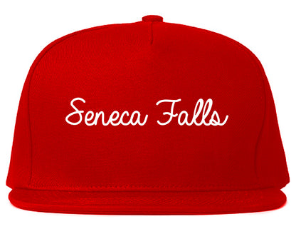Seneca Falls New York NY Script Mens Snapback Hat Red
