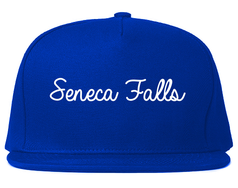Seneca Falls New York NY Script Mens Snapback Hat Royal Blue