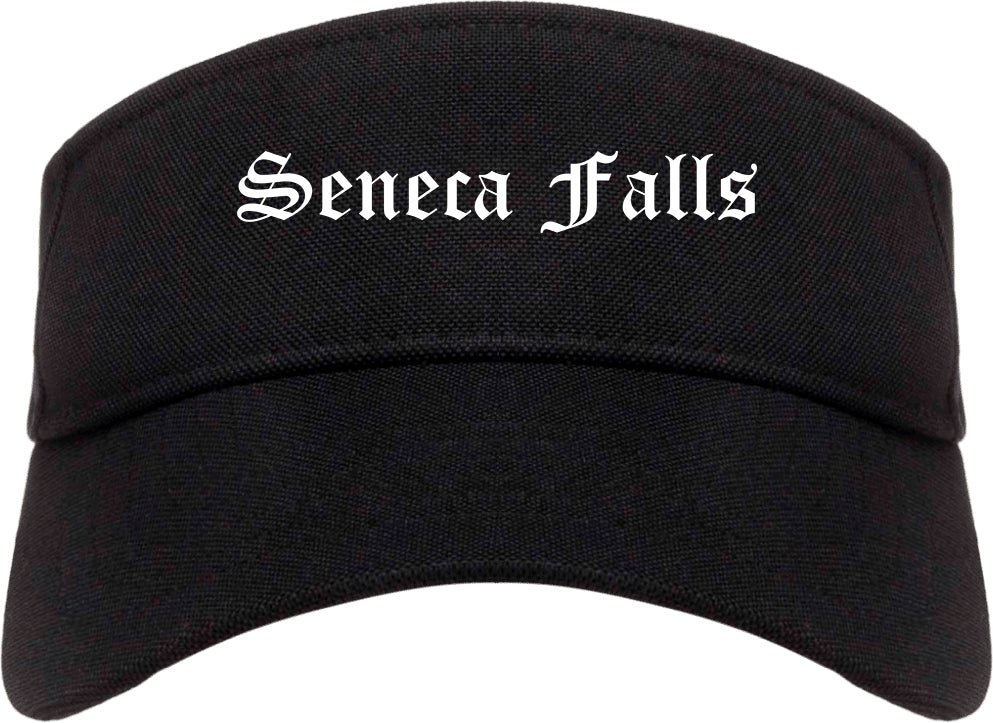 Seneca Falls New York NY Old English Mens Visor Cap Hat Black