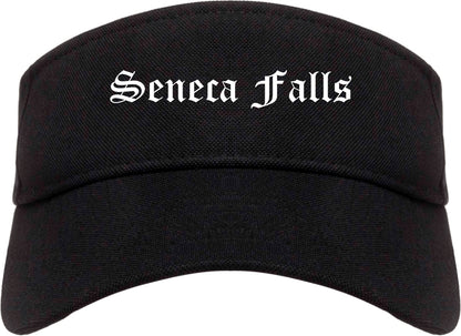 Seneca Falls New York NY Old English Mens Visor Cap Hat Black