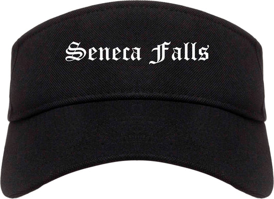 Seneca Falls New York NY Old English Mens Visor Cap Hat Black