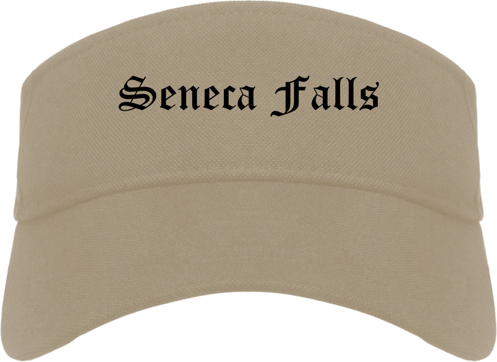 Seneca Falls New York NY Old English Mens Visor Cap Hat Khaki