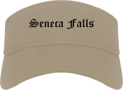 Seneca Falls New York NY Old English Mens Visor Cap Hat Khaki