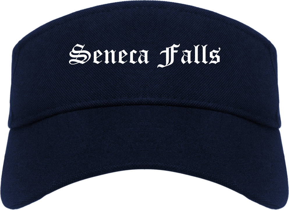 Seneca Falls New York NY Old English Mens Visor Cap Hat Navy Blue