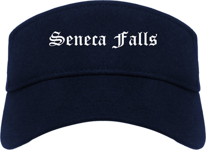 Seneca Falls New York NY Old English Mens Visor Cap Hat Navy Blue