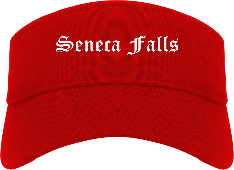 Seneca Falls New York NY Old English Mens Visor Cap Hat Red