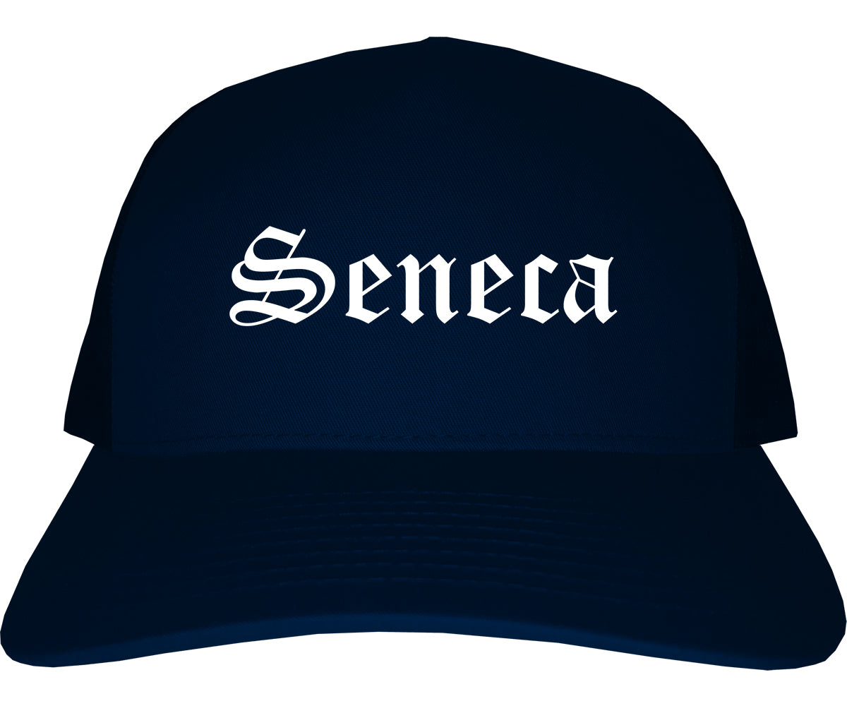 Seneca South Carolina SC Old English Mens Trucker Hat Cap Navy Blue
