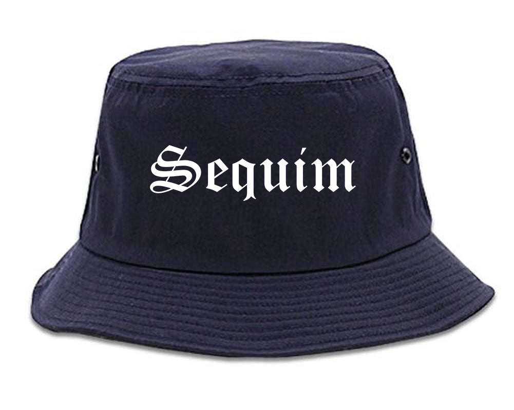 Sequim Washington WA Old English Mens Bucket Hat Navy Blue