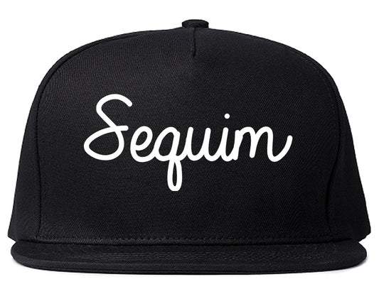 Sequim Washington WA Script Mens Snapback Hat Black