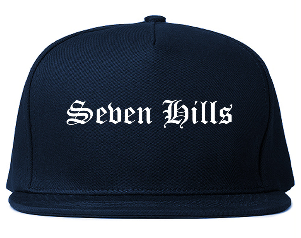 Seven Hills Ohio OH Old English Mens Snapback Hat Navy Blue