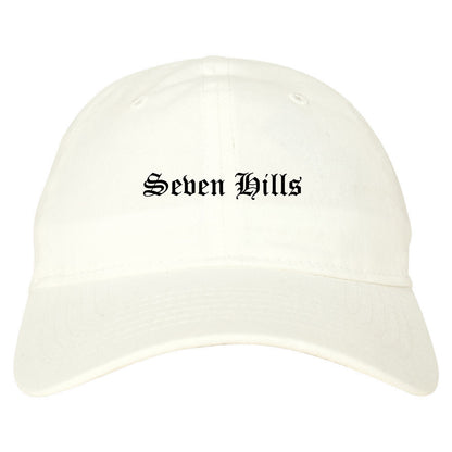 Seven Hills Ohio OH Old English Mens Dad Hat Baseball Cap White