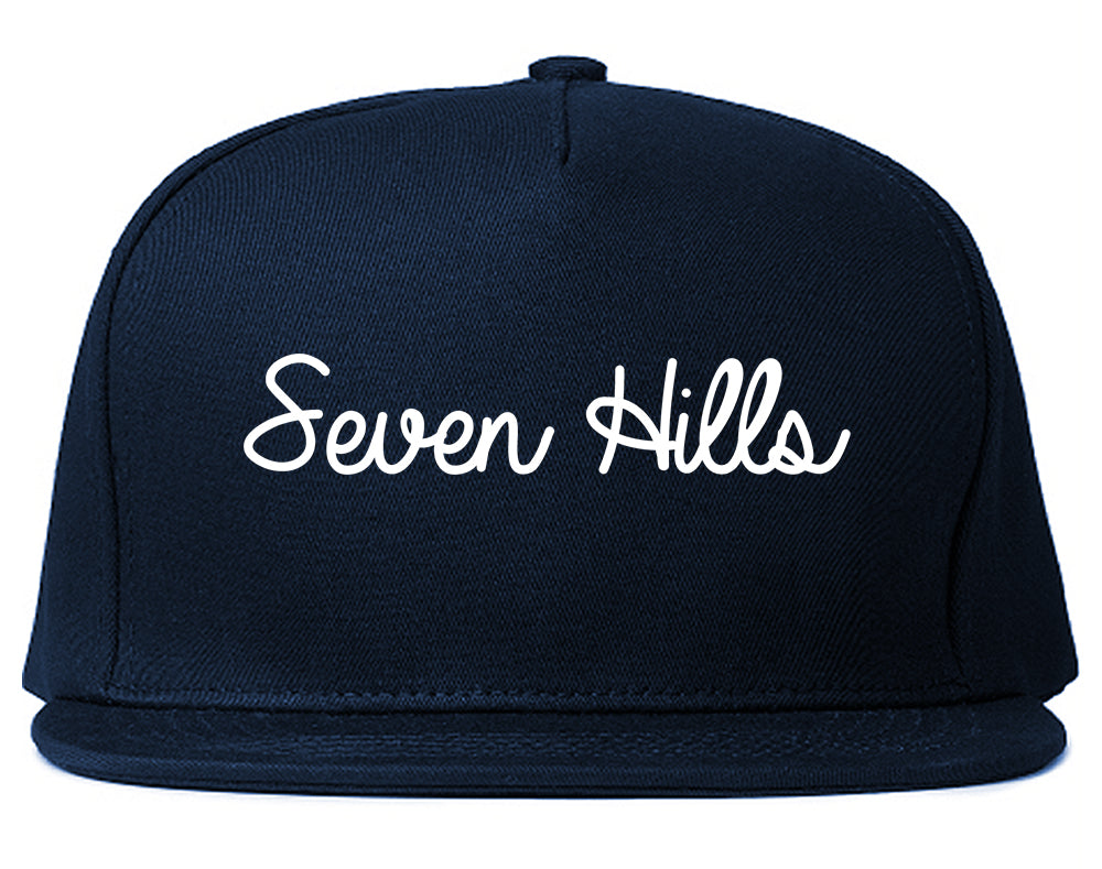 Seven Hills Ohio OH Script Mens Snapback Hat Navy Blue