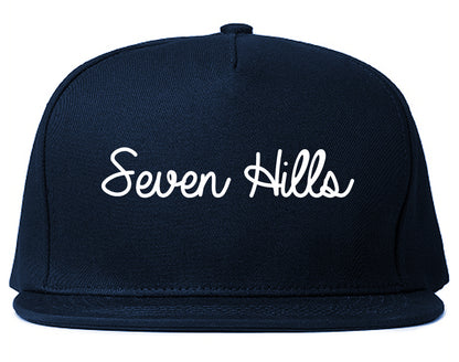 Seven Hills Ohio OH Script Mens Snapback Hat Navy Blue