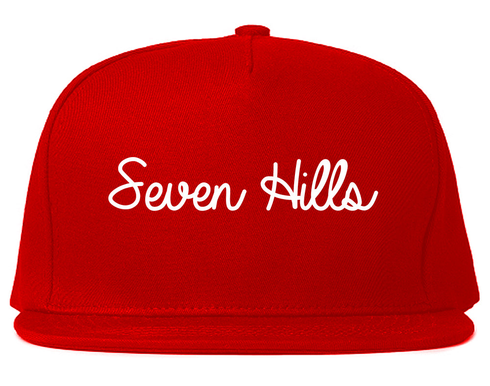 Seven Hills Ohio OH Script Mens Snapback Hat Red