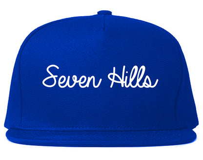 Seven Hills Ohio OH Script Mens Snapback Hat Royal Blue