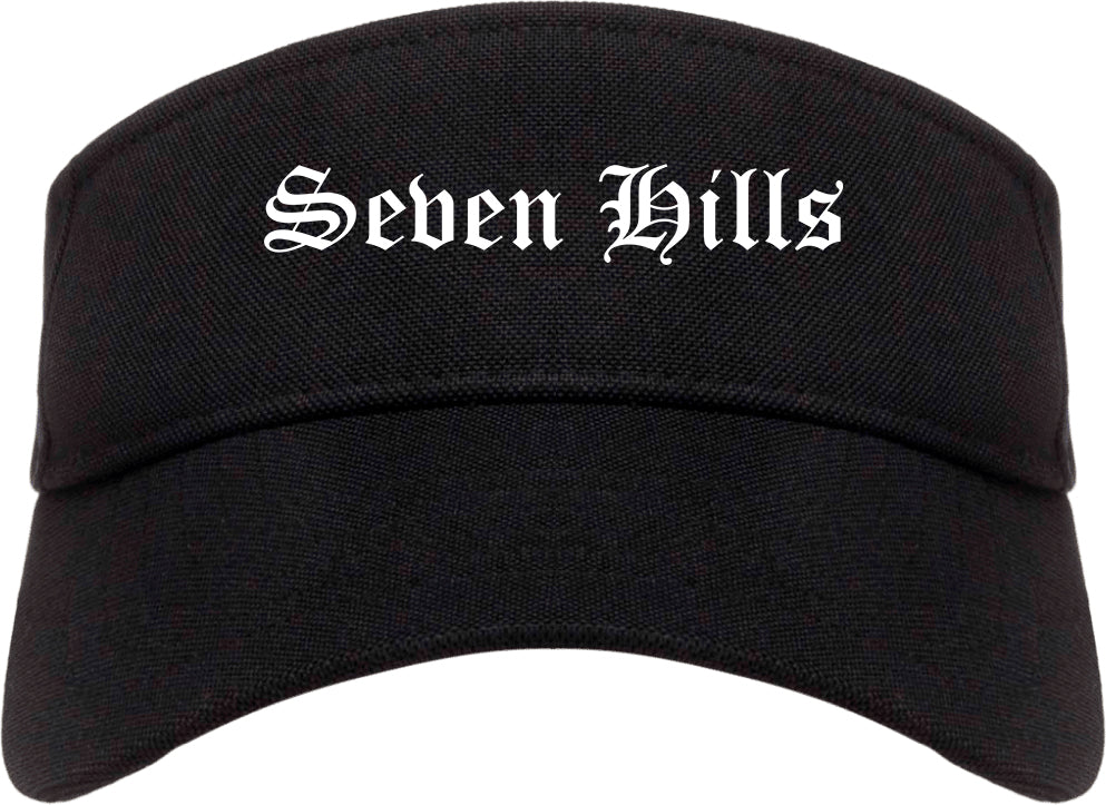 Seven Hills Ohio OH Old English Mens Visor Cap Hat Black