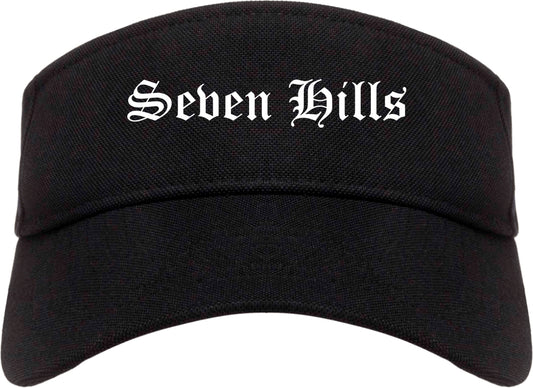 Seven Hills Ohio OH Old English Mens Visor Cap Hat Black