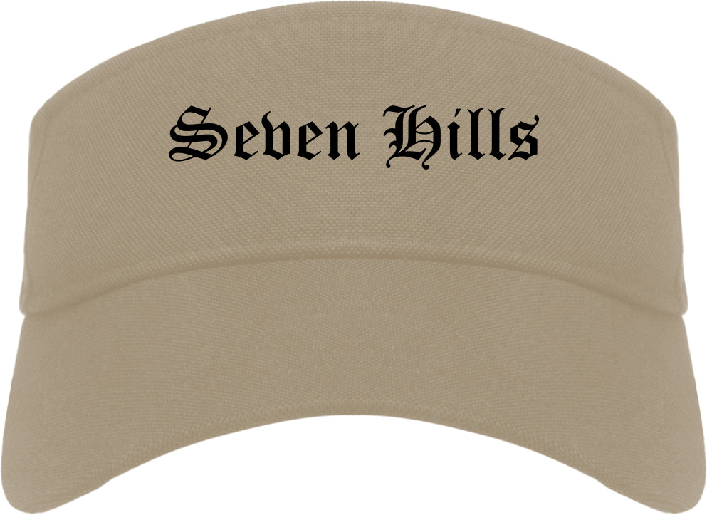 Seven Hills Ohio OH Old English Mens Visor Cap Hat Khaki
