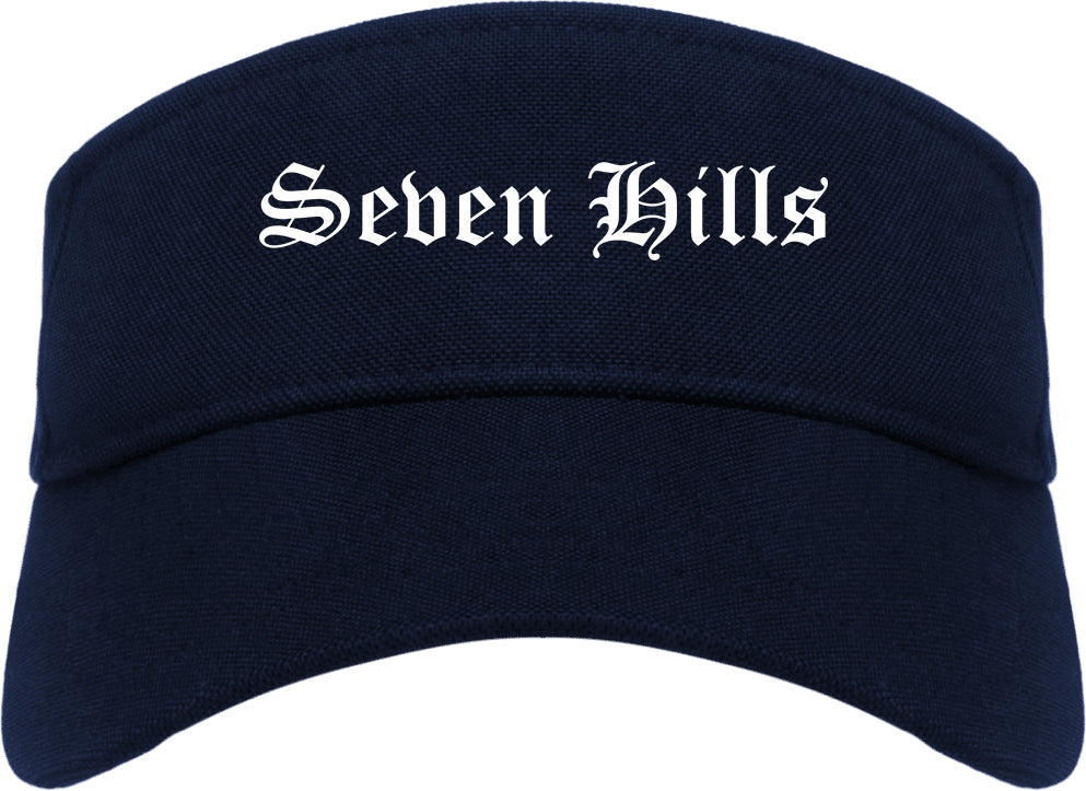 Seven Hills Ohio OH Old English Mens Visor Cap Hat Navy Blue