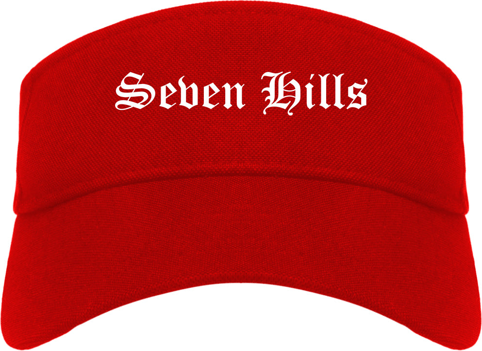 Seven Hills Ohio OH Old English Mens Visor Cap Hat Red