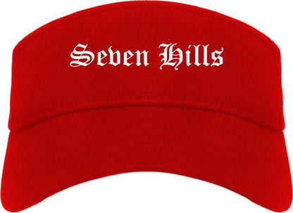 Seven Hills Ohio OH Old English Mens Visor Cap Hat Red