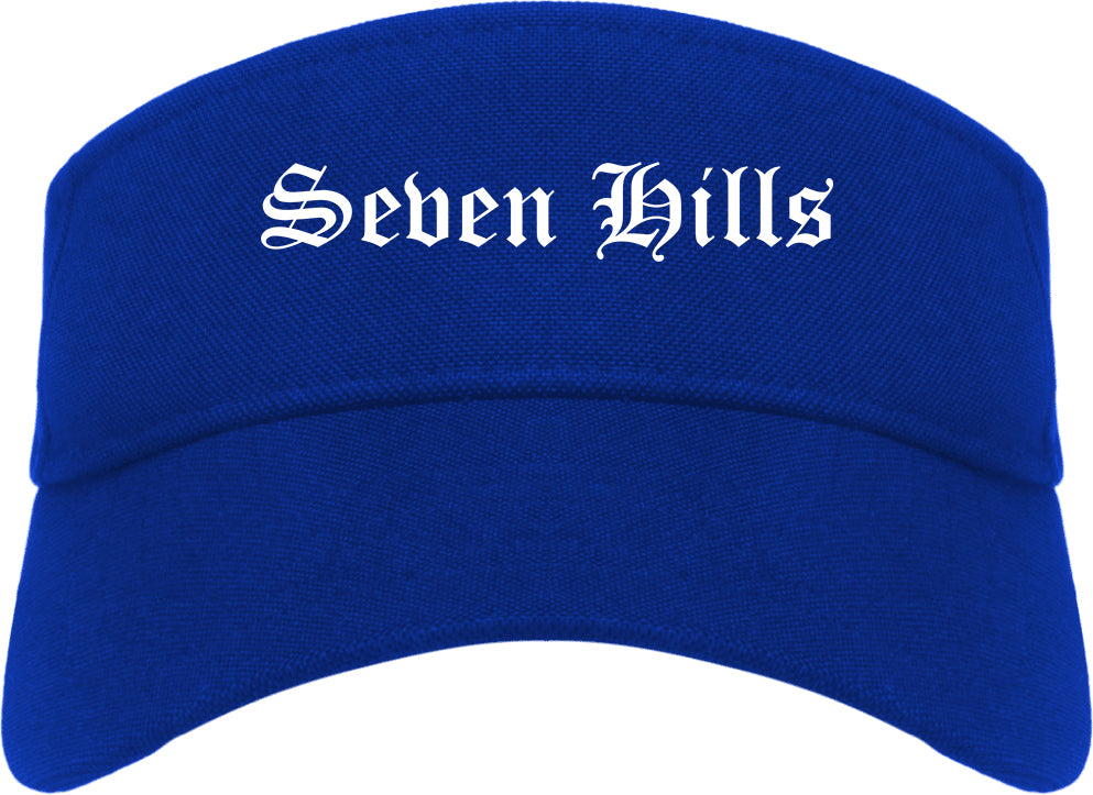 Seven Hills Ohio OH Old English Mens Visor Cap Hat Royal Blue