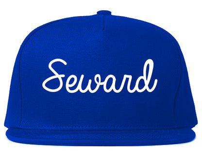 Seward Nebraska NE Script Mens Snapback Hat Royal Blue