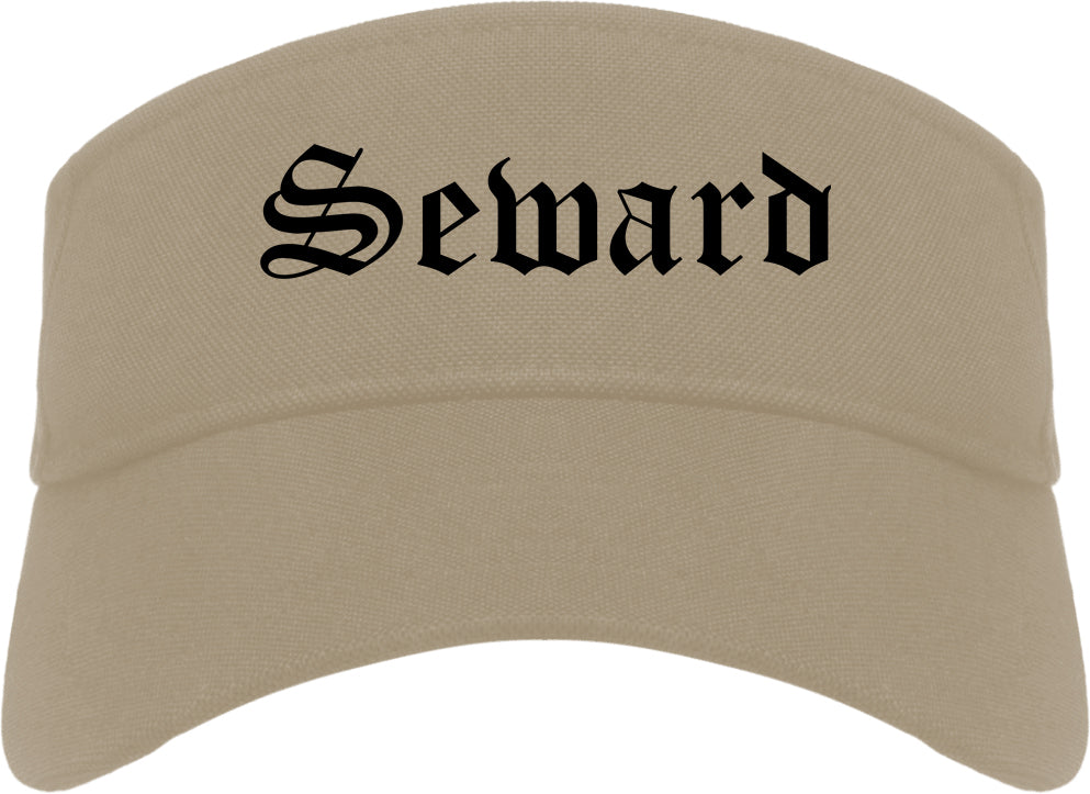 Seward Nebraska NE Old English Mens Visor Cap Hat Khaki