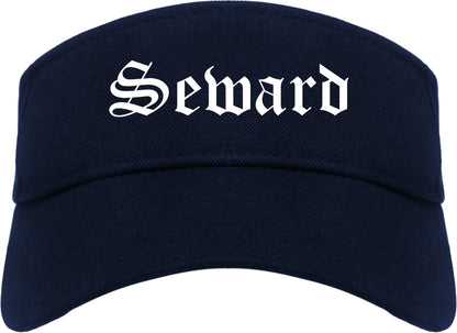 Seward Nebraska NE Old English Mens Visor Cap Hat Navy Blue