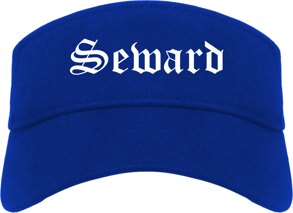 Seward Nebraska NE Old English Mens Visor Cap Hat Royal Blue