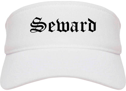 Seward Nebraska NE Old English Mens Visor Cap Hat White