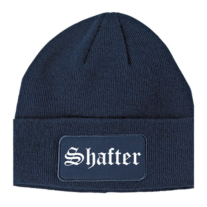 Shafter California CA Old English Mens Knit Beanie Hat Cap Navy Blue