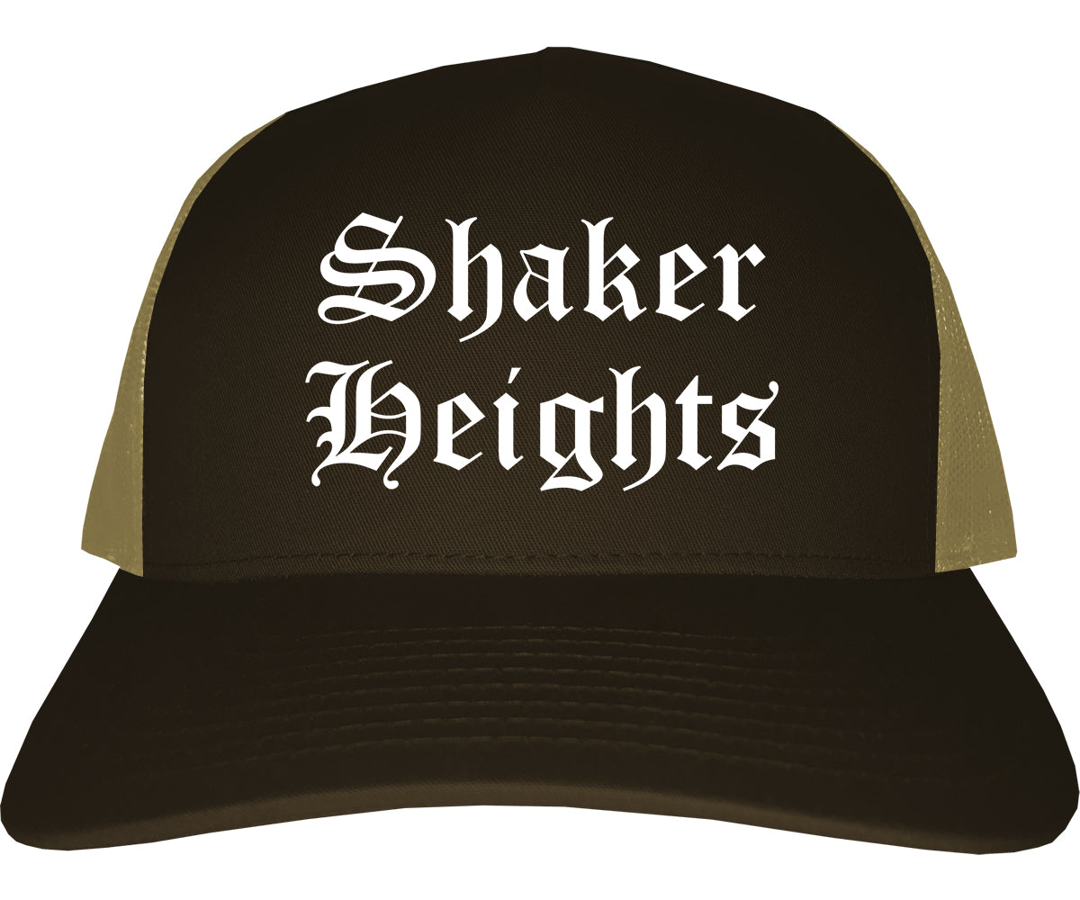 Shaker Heights Ohio OH Old English Mens Trucker Hat Cap Brown