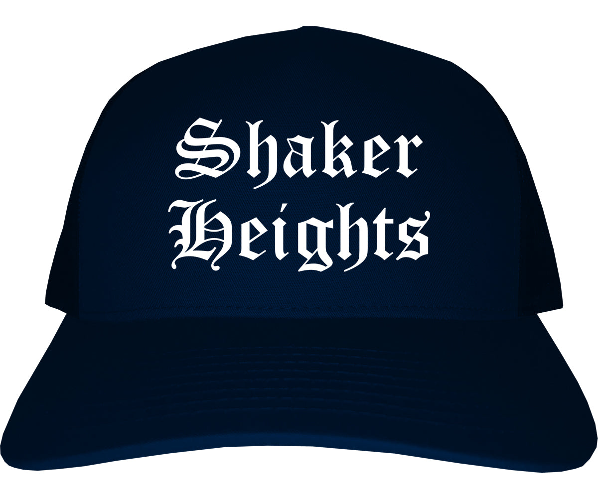 Shaker Heights Ohio OH Old English Mens Trucker Hat Cap Navy Blue