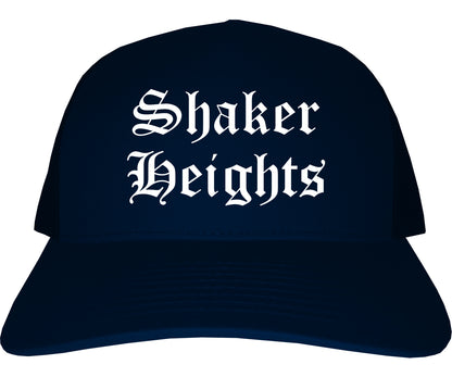 Shaker Heights Ohio OH Old English Mens Trucker Hat Cap Navy Blue