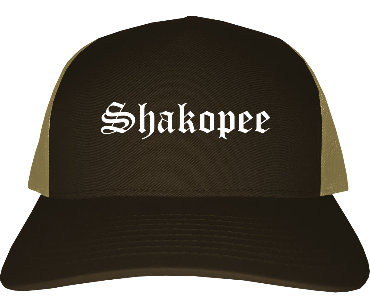 Shakopee Minnesota MN Old English Mens Trucker Hat Cap Brown